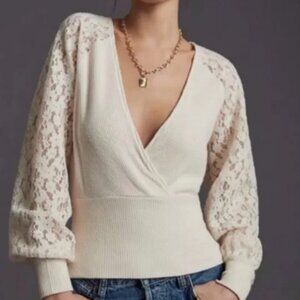 Anthropologie Cream V-Neck Sweater